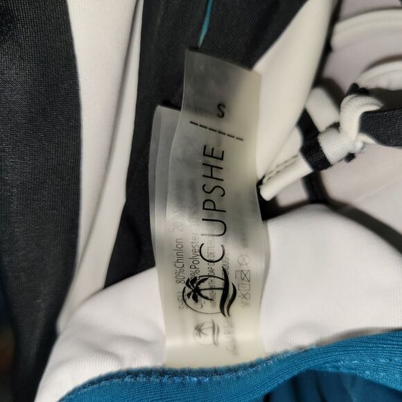 Cupshe Blue and Black One Piece Swimsuit with Halter Cutout Design - Picture 3 of 3